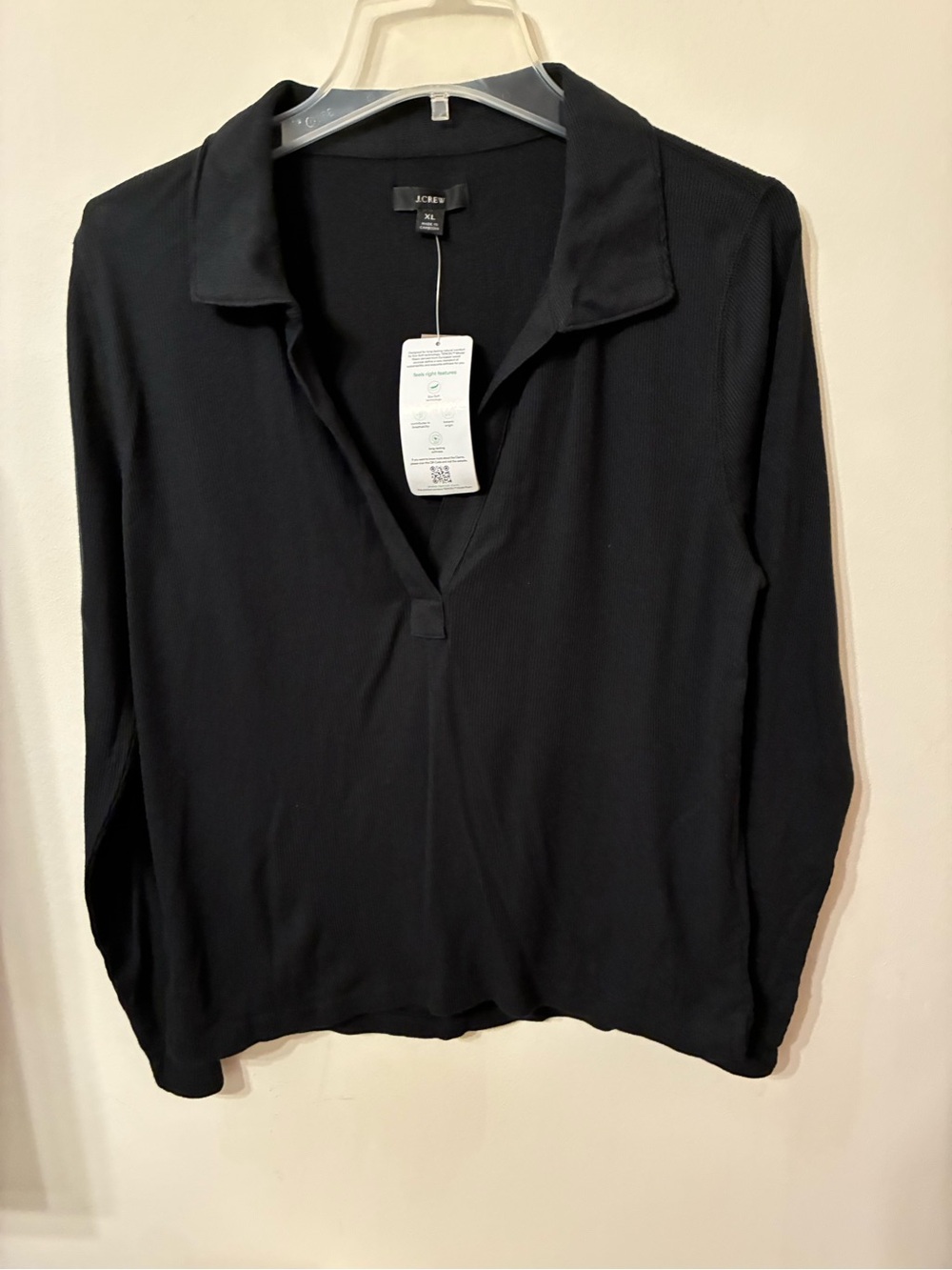 NWT J. Crew xl blacl ribbed long sleeve top